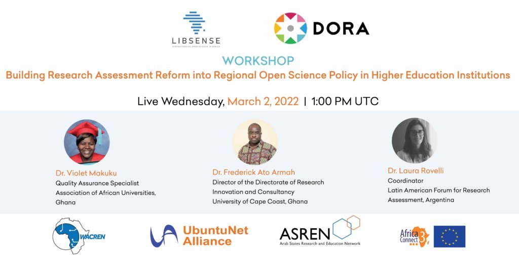 Un webinaire LIBSENSE-DORA pour discuter de la science ouverte et de la réforme de l'évaluation de la recherche en Afrique